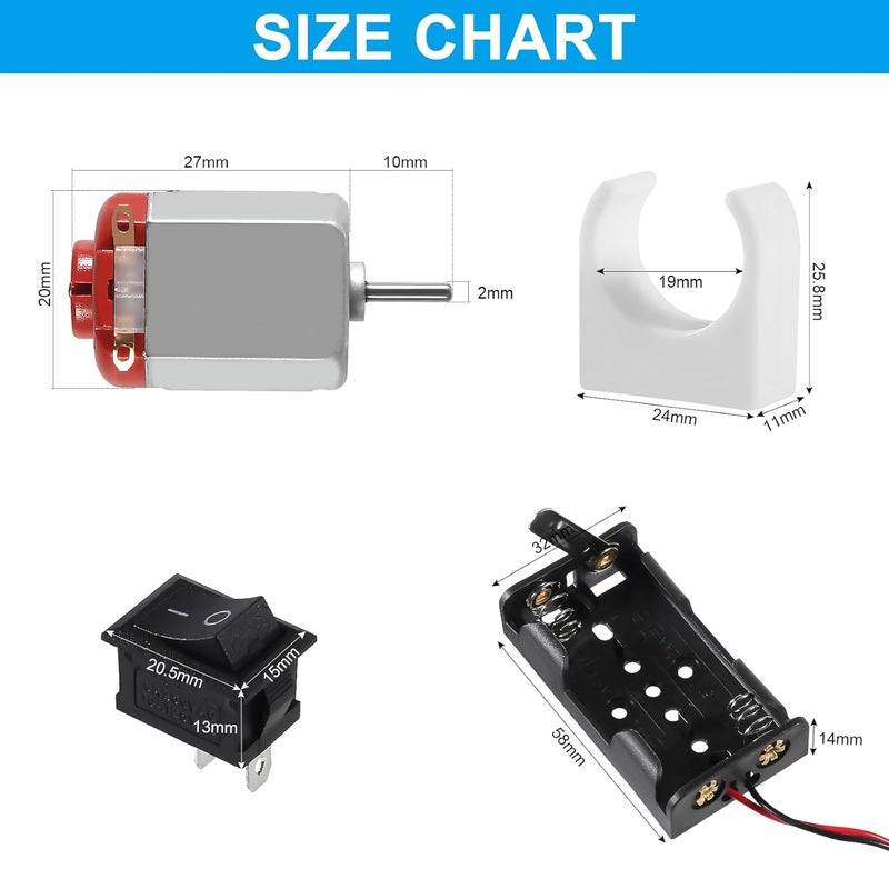 AEDIKO 6 Sets DC Motors Kit Mini Electric Hobby Motor 3V -12V 25000RPM with Plastic Gears 2X AA Battery Holder Boat Rocker Switch Shaft Propeller for DIY Science Projects - Image 4